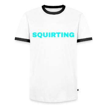 Squirting fan - Men's Ringer Shirt - white/black - Front - AI Model Female 172 light (172cm) & AI Model Male 178 dark (178cm)