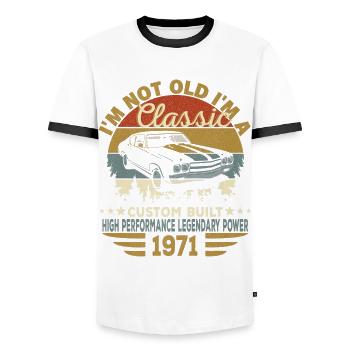 Vintage 1971 50. Anniversaire auto - T-shirt contrasté Homme - blanc/noir - Devant - AI Model Female 172 light (172cm) & AI Model Male 178 dark (178cm)