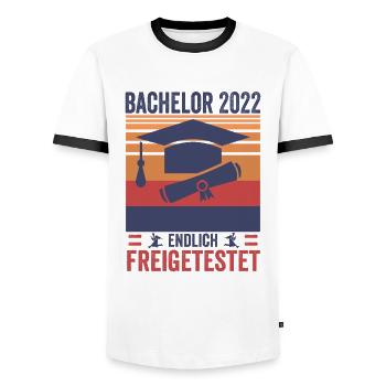 Vintage Bachelor Endlich Freigetestet Shirt - Männer Kontrast-T-Shirt - Weiß/Schwarz - Vorne - AI Model Female 172 light (172cm) & AI Model Male 178 dark (178cm)