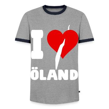 Schweden Urlaub Camping I LOVE ÖLAND - Männer Kontrast-T-Shirt - Grau/Navy  - Vorne - AI Model Female 172 light (172cm) & AI Model Male 178 light (178cm)