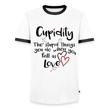Cupidity Valentinstag Liebe macht dumm Shirt - Männer Kontrast-T-Shirt - Weiß/Schwarz - Vorne - AI Model Female 172 light (172cm) & AI Model Male 178 dark (178cm)