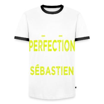 sébastien si tu veux la perfection à vélo cycliste - T-shirt contrasté Homme - blanc/noir - Devant - AI Model Female 172 light (172cm) & AI Model Male 178 dark (178cm)