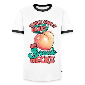 Dick Thick Thighs Thick Thighs Thighs - Men's Ringer Shirt - white/black - Front - AI Model Female 172 light (172cm) & AI Model Male 178 dark (178cm)