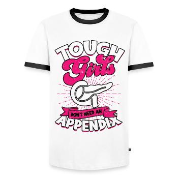 Appendix Operation Appendectomy Removal - Men's Ringer Shirt - white/black - Front - AI Model Female 172 light (172cm) & AI Model Male 178 dark (178cm)