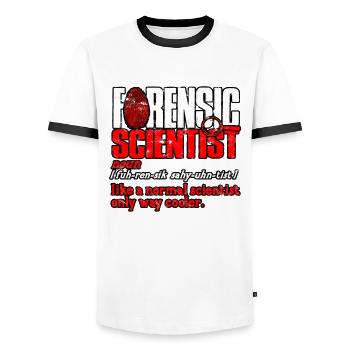 Forensic Science Detective True Crime Investigator - Men's Ringer Shirt - white/black - Front - AI Model Female 172 light (172cm) & AI Model Male 178 dark (178cm)
