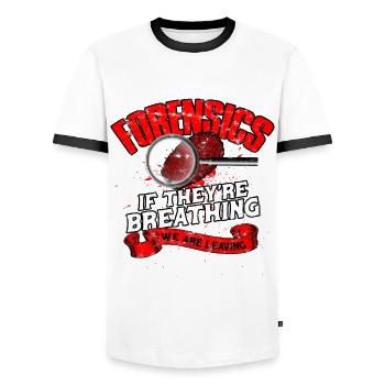 Forensic Science Detective True Crime Investigator - Men's Ringer Shirt - white/black - Front - AI Model Female 172 light (172cm) & AI Model Male 178 dark (178cm)
