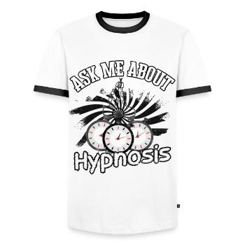 hypnotic hypnotize hypnotist - Men's Ringer Shirt - white/black - Front - AI Model Female 172 light (172cm) & AI Model Male 178 dark (178cm)