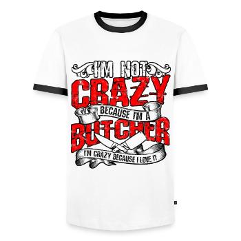 metzger fleischer geschenk fleisch geschenkidee sc - Männer Kontrast-T-Shirt - Weiß/Schwarz - Vorne - AI Model Female 172 light (172cm) & AI Model Male 178 dark (178cm)