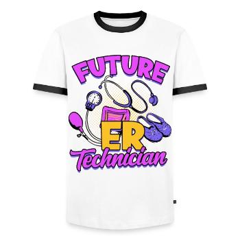 Emergency Department Nurse Hospital Hospitals - Men's Ringer Shirt - white/black - Front - AI Model Female 172 light (172cm) & AI Model Male 178 dark (178cm)