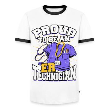 Emergency Department Nurse Hospital Hospitals - Men's Ringer Shirt - white/black - Front - AI Model Female 172 light (172cm) & AI Model Male 178 dark (178cm)