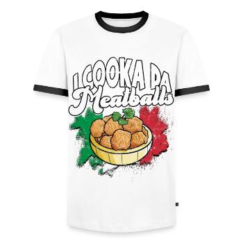 Boulettes de viande mangent des spaghettis cadeau cadeau - T-shirt contrasté Homme - blanc/noir - Devant - AI Model Female 172 light (172cm) & AI Model Male 178 dark (178cm)