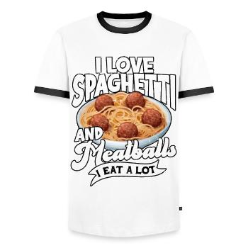Boulettes de viande mangent des spaghettis cadeau cadeau - T-shirt contrasté Homme - blanc/noir - Devant - AI Model Female 172 light (172cm) & AI Model Male 178 dark (178cm)