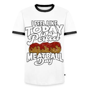 fleischklößchen essen spaghetti geschenk geschenki - Männer Kontrast-T-Shirt - Weiß/Schwarz - Vorne - AI Model Female 172 light (172cm) & AI Model Male 178 dark (178cm)