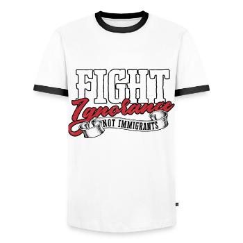 usa amerika einwanderer us bürger amerikanische fl - Männer Kontrast-T-Shirt - Weiß/Schwarz - Vorne - AI Model Female 172 light (172cm) & AI Model Male 178 dark (178cm)