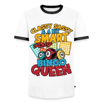 Bingo Jeu Joueur de bingo Grand-mère Loterie de jeu - T-shirt contrasté Homme - blanc/noir - Devant - AI Model Female 172 light (172cm) & AI Model Male 178 dark (178cm)