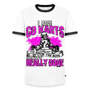 Kart conduite de kart pilotes de course Pilotes de course - T-shirt contrasté Homme - blanc/noir - Devant - AI Model Female 172 light (172cm) & AI Model Male 178 dark (178cm)