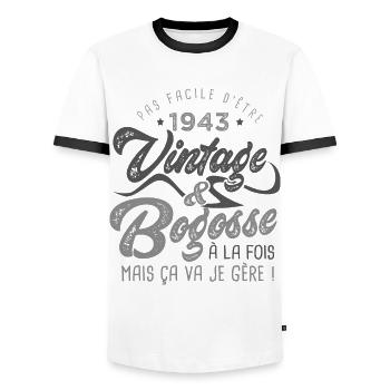 1943 Anniversaire vintage bogosse de 80 Ans - T-shirt contrasté Homme - blanc/noir - Devant - AI Model Female 172 light (172cm) & AI Model Male 178 dark (178cm)