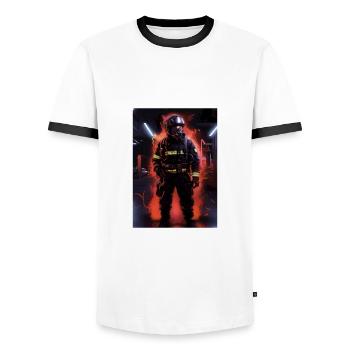 Heldenhaftes Feuerwehr Design für echte Helden - Männer Kontrast-T-Shirt - Weiß/Schwarz - Vorne - AI Model Female 172 light (172cm) & AI Model Male 178 dark (178cm)