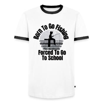 Born To Go Fishing Forced To Go To School - Men's Ringer Shirt - white/black - Front - AI Model Female 172 light (172cm) & AI Model Male 178 dark (178cm)