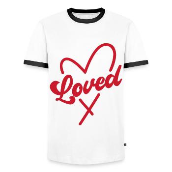Geliebt - Männer Kontrast-T-Shirt - Weiß/Schwarz - Vorne - AI Model Female 172 light (172cm) & AI Model Male 178 dark (178cm)
