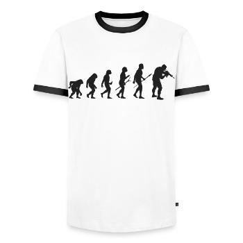 Military Evolution - Men's Ringer Shirt - white/black - Front - AI Model Female 172 light (172cm) & AI Model Male 178 dark (178cm)