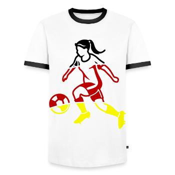 Woman Football Team Germany - Men's Ringer Shirt - white/black - Front - AI Model Female 172 light (172cm) & AI Model Male 178 dark (178cm)