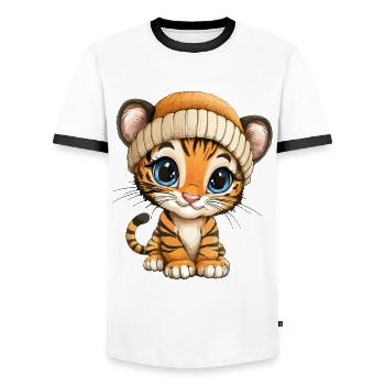 Tiger Süß Niedlich Baby Kinder Tier Cartoon - Männer Kontrast-T-Shirt - Weiß/Schwarz - Vorne - AI Model Female 172 light (172cm) & AI Model Male 178 dark (178cm)