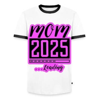 Mama 2025 Loading Mom Schwangerschaft - Männer Kontrast-T-Shirt - Weiß/Schwarz - Vorne - AI Model Female 172 light (172cm) & AI Model Male 178 dark (178cm)
