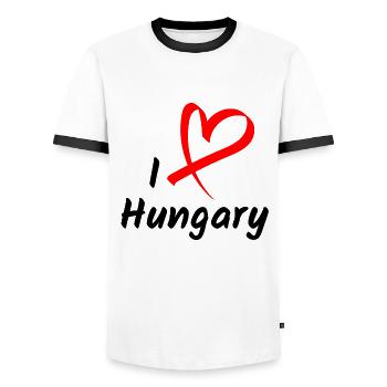 I Love Hungary Ich Liebe Ungarn Herz Geschenk - Männer Kontrast-T-Shirt - Weiß/Schwarz - Vorne - AI Model Female 172 light (172cm) & AI Model Male 178 dark (178cm)