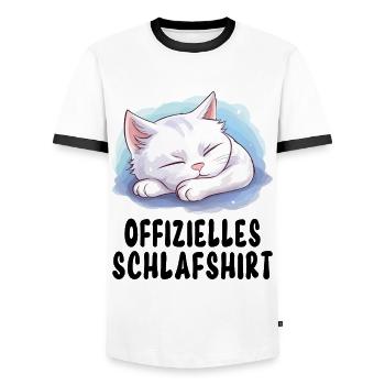 Official Sleep Shirt Cat Pajamas Cute Animal - Men's Ringer Shirt - white/black - Front - AI Model Female 172 light (172cm) & AI Model Male 178 dark (178cm)
