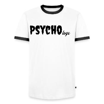 Psycho Loge – Funny Psychologist Shirt - Men's Ringer Shirt - white/black - Front - AI Model Female 172 light (172cm) & AI Model Male 178 dark (178cm)