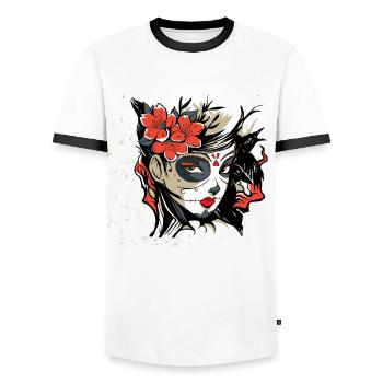 Tag der Toten,Girl,Mädchen Shirt Geschenk,Catrina - Männer Kontrast-T-Shirt - Weiß/Schwarz - Vorne - AI Model Female 172 light (172cm) & AI Model Male 178 dark (178cm)