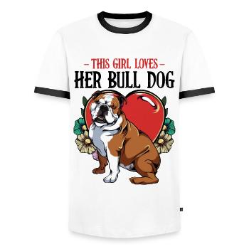 This Girl Loves Her Bulldog Hundeliebe Geschenk - Männer Kontrast-T-Shirt - Weiß/Schwarz - Vorne - AI Model Female 172 light (172cm) & AI Model Male 178 dark (178cm)