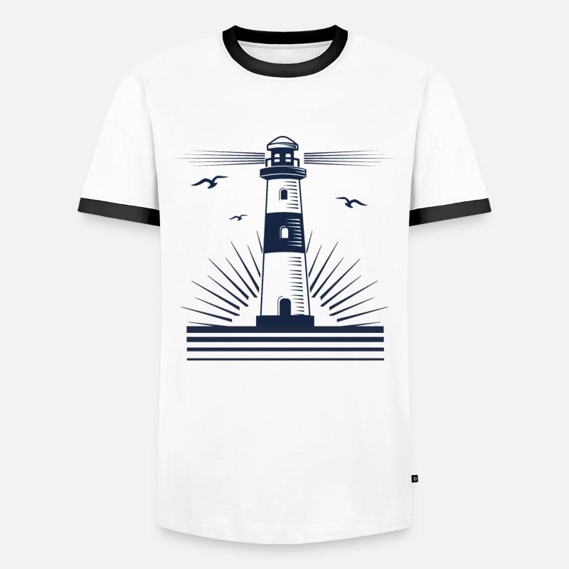 Leuchtturm mit Möwen - Männer Kontrast-T-Shirt - Weiß/Schwarz