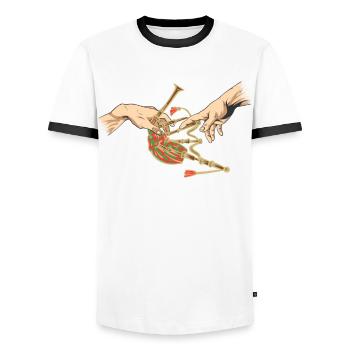Cornemuse Musique Cornemuse Ecosse - T-shirt contrasté Homme - blanc/noir - Devant - AI Model Female 172 light (172cm) & AI Model Male 178 dark (178cm)
