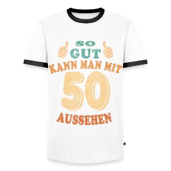 50. Geburtstag 50 Jahre Geburtstag Geschenkidee - Männer Kontrast-T-Shirt - Weiß/Schwarz - Vorne - AI Model Female 172 light (172cm) & AI Model Male 178 dark (178cm)