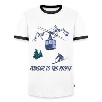 Powder to The People Ski Lift Scene Winter Sports - Men's Ringer Shirt - white/black - Front - AI Model Female 172 light (172cm) & AI Model Male 178 dark (178cm)