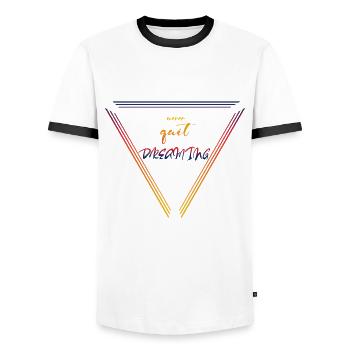 Never Stop Dreaming - Men's Ringer Shirt - white/black - Front - AI Model Female 172 light (172cm) & AI Model Male 178 dark (178cm)