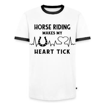Pferde-Hufeisen Reitsport Reiter Herzschlag Pferde - Männer Kontrast-T-Shirt - Weiß/Schwarz - Vorne - AI Model Female 172 light (172cm) & AI Model Male 178 dark (178cm)