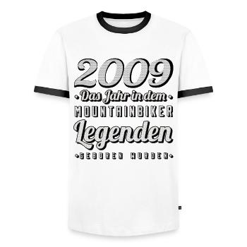 MTB-Mountainbiker 2009 Jahrgang Geburtstag MTB - Männer Kontrast-T-Shirt - Weiß/Schwarz - Vorne - AI Model Female 172 light (172cm) & AI Model Male 178 dark (178cm)