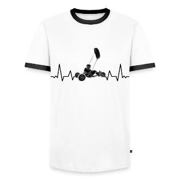 Strand-Kite Windracer Land-Kite Kite-Strandsegler - Männer Kontrast-T-Shirt - Weiß/Schwarz - Vorne - AI Model Female 172 light (172cm) & AI Model Male 178 dark (178cm)
