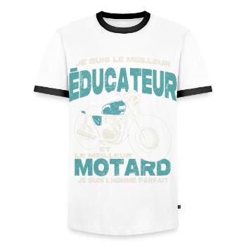 Le meilleur éducateur et le meilleur motard - T-shirt contrasté Homme - blanc/noir - Devant - AI Model Female 172 light (172cm) & AI Model Male 178 dark (178cm)