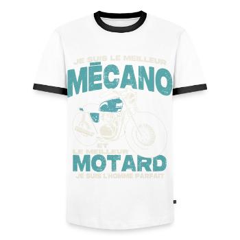 Le meilleur mécano et le meilleur motard - T-shirt contrasté Homme - blanc/noir - Devant - AI Model Female 172 light (172cm) & AI Model Male 178 dark (178cm)