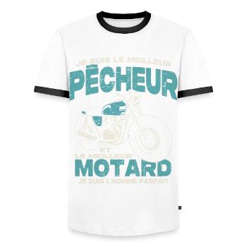 Le meilleur pêcheur et le meilleur motard - T-shirt contrasté Homme - blanc/noir - Devant - AI Model Female 172 light (172cm) & AI Model Male 178 dark (178cm)
