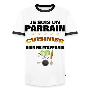 Mon Parrain Cuisinier Humour Homme Cuisine - T-shirt contrasté Homme - blanc/noir - Devant - AI Model Female 172 light (172cm) & AI Model Male 178 dark (178cm)