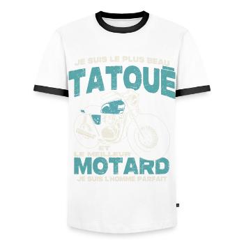Le plus beau tatoué et le meilleur motard - T-shirt contrasté Homme - blanc/noir - Devant - AI Model Female 172 light (172cm) & AI Model Male 178 dark (178cm)
