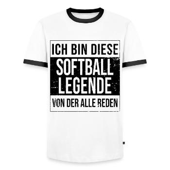 Softball-Spiel Baseball-Spieler geborene Legende - Männer Kontrast-T-Shirt - Weiß/Schwarz - Vorne - AI Model Female 172 light (172cm) & AI Model Male 178 dark (178cm)