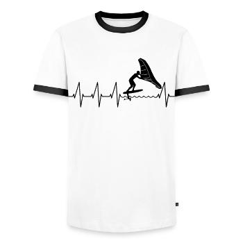 Wingfoil Surfer Wingfoiling Boards Heartbeat - Men's Ringer Shirt - white/black - Front - AI Model Female 172 light (172cm) & AI Model Male 178 dark (178cm)