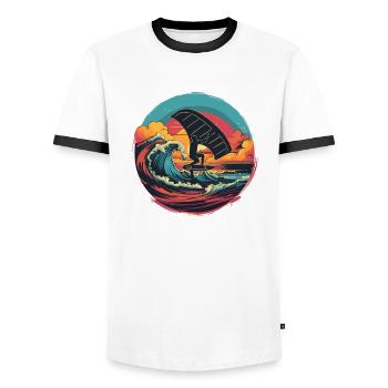 Wingfoil Surfer Wingfoiling Hydrofoil Kitefoil - Men's Ringer Shirt - white/black - Front - AI Model Female 172 light (172cm) & AI Model Male 178 dark (178cm)