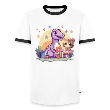 Girl Ballet Dinosaur Cat 5 Years Old 5 - Men's Ringer Shirt - white/black - Front - AI Model Female 172 light (172cm) & AI Model Male 178 dark (178cm)
